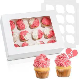 ZORRITA 12 Count Cupcake Boxes, 4 Pack, White | Auto-Popup, With Window & Inserts, Cupcake Carrier Containers, Fits Dozen Cupcakes Muffins ZORRITA 12 Count Cupcake Boxes, 4 Pack, White | Auto-Popup, With Window & Inserts, Cupcake Carrier Containers, Fits Dozen Cupcakes Muffins