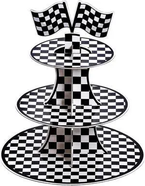 3-Tier Round Cardboard Cupcake Stand, Racing Car Theme Cardboard Cupcake Holder, Car Theme Dessert Display Stand Tower, Black and White Checkered Car Party Decorations Supplies 3-Tier Round Cardboard Cupcake Stand, Racing Car Theme Cardboard Cupcake Holder, Car Theme Dessert Display Stand Tower, Black and White Checkered Car Party Decorations Supplies