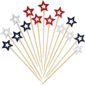 Minisland Mixed Red Blue White Star Cocktail Picks, 5.5 Inch Long Bamboo Fancy Toothpicks for Appetizers, Decorative Independence Day Party Food Drinks Garnish Fruit Skewer Sticks 50 Counts - MSL435 Minisland Mixed Red Blue White Star Cocktail Picks, 5.5 Inch Long Bamboo Fancy Toothpicks for Appetizers, Decorative Independence Day Party Food Drinks Garnish Fruit Skewer Sticks 50 Counts - MSL435
