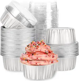 Mini Aluminum Foil Cupcake Baking Cups with Lids (40pcs, 5oz) Round Cupcake Foil Liners Tart Pie Tin Pan Holder - Disposable Mini Cake Containers Flan Molds for Pudding, Souffle, Party, Wedding Mini Aluminum Foil Cupcake Baking Cups with Lids (40pcs, 5oz) Round Cupcake Foil Liners Tart Pie Tin Pan Holder - Disposable Mini Cake Containers Flan Molds for Pudding, Souffle, Party, Wedding