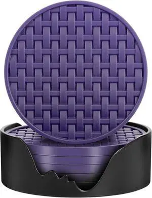 4 Inch Round Silicone Coasters Set of 6 with Holder Purple Non-Slip | Decorative Drink Coaster, Heat-Resistant & Waterproof Cup Mats for Home, Office, Kitchen, Bar & Table - Housewarming Gift 4 Inch Round Silicone Coasters Set of 6 with Holder Purple Non-Slip | Decorative Drink Coaster, Heat-Resistant & Waterproof Cup Mats for Home, Office, Kitchen, Bar & Table - Housewarming Gift