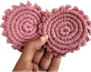 Cotton Car Coasters for Cup Holders, 2PC Car Cup Coasters, Drink Coaster Holder, Cute cupholder Coaster Accessories for Women, Macrame, Boho(Champagne Pink) Cotton Car Coasters for Cup Holders, 2PC Car Cup Coasters, Drink Coaster Holder, Cute cupholder Coaster Accessories for Women, Macrame, Boho(Champagne Pink)