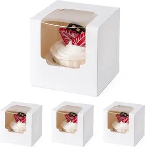 BOOMIBOO 25 Pack Individual Cupcake Containers, Cupcake Boxes with Window | Cupcake Holders with Inserts, Stackable Deep Cupcake Carrier, Easy Transport and Presentation 3.5"×3.5"×3.5" (White) BOOMIBOO 25 Pack Individual Cupcake Containers, Cupcake Boxes with Window | Cupcake Holders with Inserts, Stackable Deep Cupcake Carrier, Easy Transport and Presentation 3.5"×3.5"×3.5" (White)