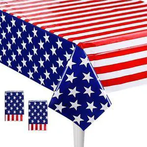 4th of July Tablecloth, 2 Pack USA Plastic Table Cover for Independence Day, Disposable Rectangular Table Cloth for 4th of July Party Supplies, 54'' x 108'' 4th of July Tablecloth, 2 Pack USA Plastic Table Cover for Independence Day, Disposable Rectangular Table Cloth for 4th of July Party Supplies, 54'' x 108''