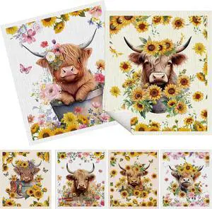 Swedish Dishcloths for Kitchen, 6 Pack Sunflower Highland Cow Swedish Dish Cloths for Washing Dishes, Reusable Washable Absorbent Dish Towels for Home Kitchen Cleaning Quick Drying Swedish Dishcloths for Kitchen, 6 Pack Sunflower Highland Cow Swedish Dish Cloths for Washing Dishes, Reusable Washable Absorbent Dish Towels for Home Kitchen Cleaning Quick Drying