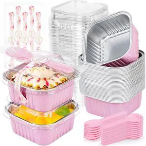 Mini Cake Pans with Lids, ZOXILEN 5oz/150ml Mini Loaf pans with Lids Spoons Aluminum Foil, Disposable Square Small Baking Cups Tins Muffin Pan Cheesecake Containers for Party Pink 25Pack Mini Cake Pans with Lids, ZOXILEN 5oz/150ml Mini Loaf pans with Lids Spoons Aluminum Foil, Disposable Square Small Baking Cups Tins Muffin Pan Cheesecake Containers for Party Pink 25Pack