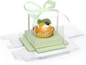 EUSOAR Cupcake Boxes, 12 Pcs 3.5 Inch Dessert Pastry Individual Cupcake Containers Transparent with Ribbon, Clear Muffins Gift Holder Disposable Cake Carrier for Wedding Party Favor Bakery-Light Green EUSOAR Cupcake Boxes, 12 Pcs 3.5 Inch Dessert Pastry Individual Cupcake Containers Transparent with Ribbon, Clear Muffins Gift Holder Disposable Cake Carrier for Wedding Party Favor Bakery-Light Green