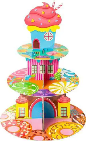 Candyland Cupcake Stand Sweet Candy Cupcake Tower Cardboard | 3 Tier Candy Donut Lollipop Ice Cream Dessert Holder, Girls Candyland Themed Birthday Party Baby Shower Table Decor Supply Candyland Cupcake Stand Sweet Candy Cupcake Tower Cardboard | 3 Tier Candy Donut Lollipop Ice Cream Dessert Holder, Girls Candyland Themed Birthday Party Baby Shower Table Decor Supply