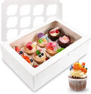 NPLUX 6 Pack Cupcake Boxes for 12 Cupcakes, White with Window | 6 White Cupcake Containers with Window and Insert Tray, Collapsible Design, 13.8 x 9.5 X 4 in, for Home Bakers, Birthdays NPLUX 6 Pack Cupcake Boxes for 12 Cupcakes, White with Window | 6 White Cupcake Containers with Window and Insert Tray, Collapsible Design, 13.8 x 9.5 X 4 in, for Home Bakers, Birthdays
