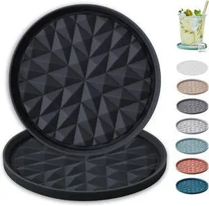 Silicone Drink Coasters Set of 2, Coaster for Desk Office | Prevents Condensation&Spills, Non-Slip, Reusable&Easy Clean, Diamond Pattern, Stylish Home Decor, Gift Idea, Black Silicone Drink Coasters Set of 2, Coaster for Desk Office | Prevents Condensation&Spills, Non-Slip, Reusable&Easy Clean, Diamond Pattern, Stylish Home Decor, Gift Idea, Black