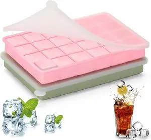 Silicone Ice Cube Tray, Easy Release Flexible Ice Cube Tray with Removable Lid, 24 Small Ice Cub Per Tray for Whiskey, Freezer, Cocktail, Reusable & BPA Free (Pink+Green) Silicone Ice Cube Tray, Easy Release Flexible Ice Cube Tray with Removable Lid, 24 Small Ice Cub Per Tray for Whiskey, Freezer, Cocktail, Reusable & BPA Free (Pink+Green)