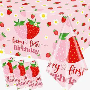 Berry First Birthday Decor, 3Pcs Strawberry Tablecloth Plastic Table Cover Strawberry 1st Birthday Decorations for Girl Berry First Birthday Decor, 3Pcs Strawberry Tablecloth Plastic Table Cover Strawberry 1st Birthday Decorations for Girl