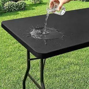 misaya Rectangle Vinyl Tablecloth, 6 Foot Elastic Fitted Table Cloth with Flannel Backing, Waterproof Wipe Clean Table Cover for Camping, Picnic, Dining, Buffet Parties (Black, 30" x 72") misaya Rectangle Vinyl Tablecloth, 6 Foot Elastic Fitted Table Cloth with Flannel Backing, Waterproof Wipe Clean Table Cover for Camping, Picnic, Dining, Buffet Parties (Black, 30" x 72")