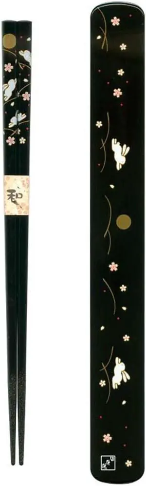 Ryu Mei 058016 Rabbit Japanese Chopstick Box and Set, Black Ryu Mei 058016 Rabbit Japanese Chopstick Box and Set, Black
