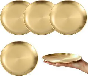 4PCS Gold Round Small Serving Tray, 5.5 Inches for Bathroom, Dining Room | Stainless Steel 4PCS Gold Round Small Serving Tray, 5.5 Inches for Bathroom, Dining Room | Stainless Steel