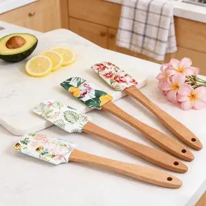 Silicone Cooking Spatula Set with Wooden Handles: Ideal for daily cake & dessert baking, perfect as holiday gifts or surprise favors for kitchen gatherings. (4 pcs Floral Pattern, 8.3 IN) Silicone Cooking Spatula Set with Wooden Handles: Ideal for daily cake & dessert baking, perfect as holiday gifts or surprise favors for kitchen gatherings. (4 pcs Floral Pattern, 8.3 IN)