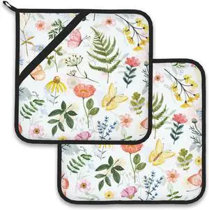 Wildflowers Butterfly Herbs Pot Holder Set of 2,Heat Resistant Potholders Oven Hot Pads for Kitchen Cooking Baking BBQ Wildflowers Butterfly Herbs Pot Holder Set of 2,Heat Resistant Potholders Oven Hot Pads for Kitchen Cooking Baking BBQ