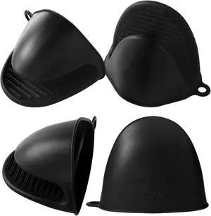 4PC Silicone Oven Mitts - Black Heat Resistant Non-Slip Kitchen Gloves, for Cooking, Baking, BBQ with Extra Thick Hand Protection for Hot Pots, Pans, Trays 4PC Silicone Oven Mitts - Black Heat Resistant Non-Slip Kitchen Gloves, for Cooking, Baking, BBQ with Extra Thick Hand Protection for Hot Pots, Pans, Trays