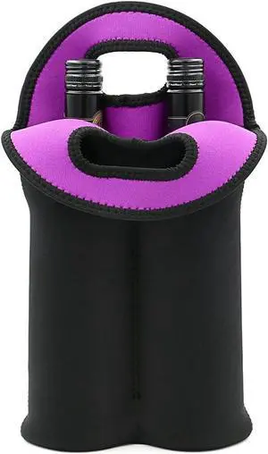 Hipiwe 2 Bottle Wine Carrier Tote Bag Portable Neoprene Wine Travel Holder | Insulated Wine Bottle Holder for Travel Picnic Party, Wine Cooler Bag Gift for Water Bottle Beer Drinks, Black+Purple Hipiwe 2 Bottle Wine Carrier Tote Bag Portable Neoprene Wine Travel Holder | Insulated Wine Bottle Holder for Travel Picnic Party, Wine Cooler Bag Gift for Water Bottle Beer Drinks, Black+Purple
