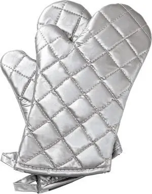 Silver 13" Quilted Oven Mitts Set of 2 Heat Resistant for Kitchen Grill | Quilted Lining, 1 Pair, Heat Resistant, Classic, Cotton Blend, Cooking, Baking, Grilling, Non-Slip Grip Silver 13" Quilted Oven Mitts Set of 2 Heat Resistant for Kitchen Grill | Quilted Lining, 1 Pair, Heat Resistant, Classic, Cotton Blend, Cooking, Baking, Grilling, Non-Slip Grip