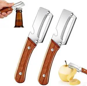 2 PCS Multi-Functional Vegetable Peeler for Kitchen, 2 in 1 Stainless Steel Vegetable Peeler with Wooden Handle and Bottle Opener, Kitchen Tool for Vegetables or Fruits that Need to Be Peeled 2 PCS Multi-Functional Vegetable Peeler for Kitchen, 2 in 1 Stainless Steel Vegetable Peeler with Wooden Handle and Bottle Opener, Kitchen Tool for Vegetables or Fruits that Need to Be Peeled