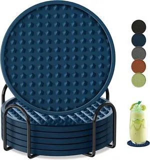 Coasters for Drinks 6 Pack Drinking Coasters with Holder,Heat Resistant Silicone Cup Mat Tabletop Protection,Non-Slip Rubber Coaster for Kinds of Cups (Blue) Coasters for Drinks 6 Pack Drinking Coasters with Holder,Heat Resistant Silicone Cup Mat Tabletop Protection,Non-Slip Rubber Coaster for Kinds of Cups (Blue)