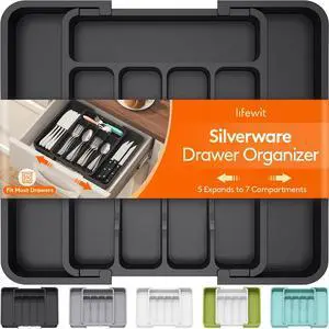 Lifewit Silverware Drawer Organizer, Expandable Utensil Tray | BPA Free Flatware Cutlery Holder for Kitchen, Adjustable Plastic Storage for Spoons Forks Knives, 8.9-14.7 x 12.2, Black Lifewit Silverware Drawer Organizer, Expandable Utensil Tray | BPA Free Flatware Cutlery Holder for Kitchen, Adjustable Plastic Storage for Spoons Forks Knives, 8.9-14.7 x 12.2, Black