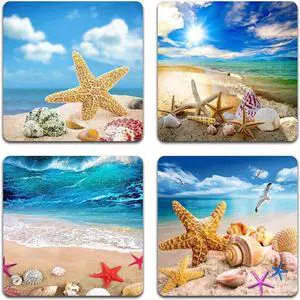 Beach Shells Square Coaster Set - Made of Recycled Rubber - Set of 4 Beach Shells Square Coaster Set - Made of Recycled Rubber - Set of 4