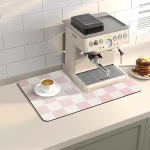Dish Drying Mat for Kitchen Counter,12"x 19" Super Absorbent Kitchen Dish Drying Pad, Heat Resistant Drainer Mats with Non-slip Rubber Backed, Pink Checkered Coffee Bar Station Accessories Dish Drying Mat for Kitchen Counter,12"x 19" Super Absorbent Kitchen Dish Drying Pad, Heat Resistant Drainer Mats with Non-slip Rubber Backed, Pink Checkered Coffee Bar Station Accessories