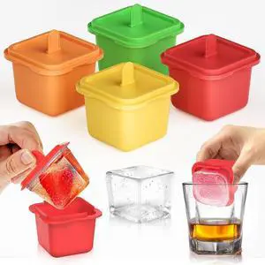 Set of 4 Individual Large Square Ice Cube Molds & Popsicles Molds, 2'' Big Ice Cube Mold with Lids for Whiskey, Cocktails, and Bourbon, Ice Pop Mold with Sticks (Yellow, Orange, Green, Red) Set of 4 Individual Large Square Ice Cube Molds & Popsicles Molds, 2'' Big Ice Cube Mold with Lids for Whiskey, Cocktails, and Bourbon, Ice Pop Mold with Sticks (Yellow, Orange, Green, Red)