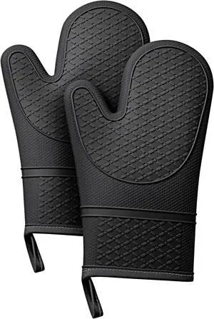 Heat Resistant Silicone Oven Mitts, Up to 500°F Protection for Baking & Grilling, 1 Pair (Black, Standard Thickness) Heat Resistant Silicone Oven Mitts, Up to 500°F Protection for Baking & Grilling, 1 Pair (Black, Standard Thickness)