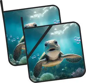 3D Cute Turtle Smiling Pot Holders - Heat Resistant Set of 2 Oven Hot Pads for Cooking, Baking, BBQ Gifts for Women 3D Cute Turtle Smiling Pot Holders - Heat Resistant Set of 2 Oven Hot Pads for Cooking, Baking, BBQ Gifts for Women
