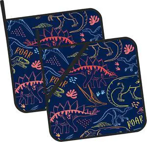 Coloful Dino Silhouette Pot Holders 2 PCS for Kitchen, Heat Resistant Hot Pads for Cooking Grilling Baking BBQ, Pot Holders for Women Cook Essentials Accessories Home Microwave Coloful Dino Silhouette Pot Holders 2 PCS for Kitchen, Heat Resistant Hot Pads for Cooking Grilling Baking BBQ, Pot Holders for Women Cook Essentials Accessories Home Microwave