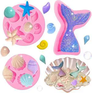3 Pcs Marine Theme Silicone Molds, Fondant Cake Mold Seashell Starfish Conch Silicone Baking Mold Mermaid Tail Clay Molds for Cupcake Cake Decoration Chocolate Candy DIY Crafts Roxjaejae 3 Pcs Marine Theme Silicone Molds, Fondant Cake Mold Seashell Starfish Conch Silicone Baking Mold Mermaid Tail Clay Molds for Cupcake Cake Decoration Chocolate Candy DIY Crafts Roxjaejae