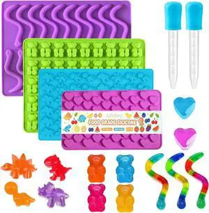 Gummy Candy Molds - Silicone Mini Gummy Bear/Hearts/Dinosaur/Gummy Worm Mold with 2pcs Dropper,Non-stick and Bpa Free for Candy Chocolate Gummies Baking Gummy Candy Molds - Silicone Mini Gummy Bear/Hearts/Dinosaur/Gummy Worm Mold with 2pcs Dropper,Non-stick and Bpa Free for Candy Chocolate Gummies Baking