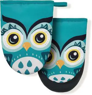 Owl Cute Green Teal Mini Silicone Oven Mitts, Heat Slip Resistant Kitchen Gloves 2-Pack Set, Soft Short Small Oven Mittens Pot Holders for Baking Grilling Barbecue Microwave Gift Owl Cute Green Teal Mini Silicone Oven Mitts, Heat Slip Resistant Kitchen Gloves 2-Pack Set, Soft Short Small Oven Mittens Pot Holders for Baking Grilling Barbecue Microwave Gift