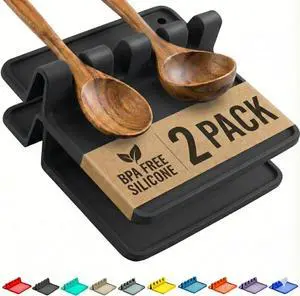 Cooler Kitchen Black Silicone Spoon Rest for Stove Top with Drip Pad (Two Pack) - Heat-Resistant, BPA-Free Utensil Rest & Spoon Holder for Kitchen Counter - Grill Utensil Holder for Spatulas Cooler Kitchen Black Silicone Spoon Rest for Stove Top with Drip Pad (Two Pack) - Heat-Resistant, BPA-Free Utensil Rest & Spoon Holder for Kitchen Counter - Grill Utensil Holder for Spatulas