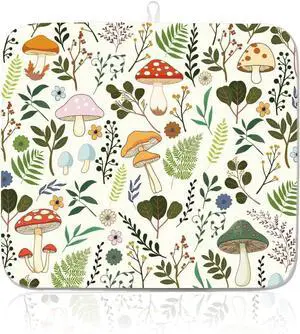 Dish Drying Mat for Kitchen Counter, 40cm x 45cm,Mushroom and Leaf Pattern, Absorbent Microfiber Drying Pad for Dishes, Quick-Dry Kitchen Mat with Non-Slip Base, Countertop Protector Dish Drying Mat for Kitchen Counter, 40cm x 45cm,Mushroom and Leaf Pattern, Absorbent Microfiber Drying Pad for Dishes, Quick-Dry Kitchen Mat with Non-Slip Base, Countertop Protector