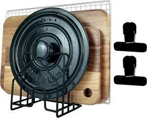SUNFICON Cutting Board Holder W 2 Chip Bag Clips 304 Stainless Steel Chopping Board Rack Pot Lid Organizer Inside Cabinet Pot Cover Cookie Sheet Bakeware Serving Tray Cooling Rack Stand Kitchen Black SUNFICON Cutting Board Holder W 2 Chip Bag Clips 304 Stainless Steel Chopping Board Rack Pot Lid Organizer Inside Cabinet Pot Cover Cookie Sheet Bakeware Serving Tray Cooling Rack Stand Kitchen Black