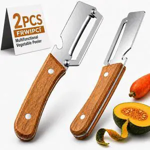 2Pcs FRWIPCI Multifunctional Vegetable Peeler for Kitchen, Ultra-Sharp Stainless Steel Fruit Peeler with Non-Slip Wooden Handle, Wide Blade Opening for Pumpkin, Squash, Camping and Travel, Right-Hand 2Pcs FRWIPCI Multifunctional Vegetable Peeler for Kitchen, Ultra-Sharp Stainless Steel Fruit Peeler with Non-Slip Wooden Handle, Wide Blade Opening for Pumpkin, Squash, Camping and Travel, Right-Hand