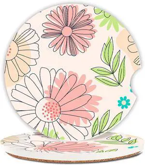 2 Pcs Flowers Car Coasters,Ceramic Cup Holder Coasters with a Finger Notch,2.56" Ceramic Stone & Non-Scratch Cork Base,Car Accessories for Women&Man.11 2 Pcs Flowers Car Coasters,Ceramic Cup Holder Coasters with a Finger Notch,2.56" Ceramic Stone & Non-Scratch Cork Base,Car Accessories for Women&Man.11