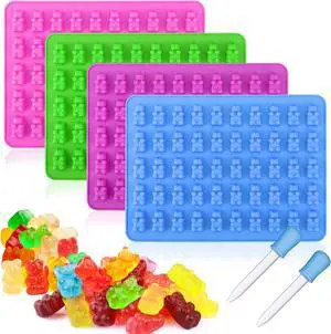 Palksky 4Pcs Gummy Bear Mold Silicone, Fruit Snack Molds, Gummies Trays Molds with Dropper for Candy Chocolate Palksky 4Pcs Gummy Bear Mold Silicone, Fruit Snack Molds, Gummies Trays Molds with Dropper for Candy Chocolate