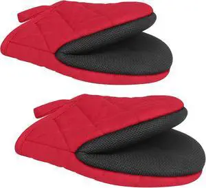 1 Pair Short Oven Mitts - Silicone Kitchen Oven Gloves High Heat Resistant 500, Mini Oven Mits with Non-Slip Grip Surfaces and Hanging Loop for BBQ, Baking, Cooking and Grilling (Red) 1 Pair Short Oven Mitts - Silicone Kitchen Oven Gloves High Heat Resistant 500, Mini Oven Mits with Non-Slip Grip Surfaces and Hanging Loop for BBQ, Baking, Cooking and Grilling (Red)