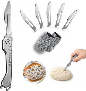 Premium Bread Lame, Stainless Steel Sourdough Scoring Tool with Foldable Safe Design, Bread Dough Scoring Knife with 5 Replacement Blades Premium Bread Lame, Stainless Steel Sourdough Scoring Tool with Foldable Safe Design, Bread Dough Scoring Knife with 5 Replacement Blades