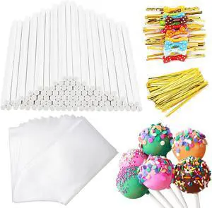 320Pcs Cake Pop Sticks and Wrappers Kit, 6 inch Lollipop Sticks | Cake Pop Bags and Metallic Twist Ties Bow, Perfect for Making Lollipops, Candies, Chocolates and Cookies 320Pcs Cake Pop Sticks and Wrappers Kit, 6 inch Lollipop Sticks | Cake Pop Bags and Metallic Twist Ties Bow, Perfect for Making Lollipops, Candies, Chocolates and Cookies