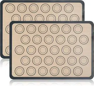 Luckyiren Macaron Silicone Baking Mats, 2 Pack Half Sheet Set, Gray/Beige | Two 16.54 x 11.62 in macaron silicone baking mats feature circles for evenly sized macarons; nonstick half sheet liners. Luckyiren Macaron Silicone Baking Mats, 2 Pack Half Sheet Set, Gray/Beige | Two 16.54 x 11.62 in macaron silicone baking mats feature circles for evenly sized macarons; nonstick half sheet liners.