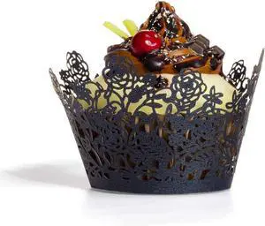 YOZATIA 60pcs Black Rose Lace Cupcake Wrappers Holders, Laser Cut Cupcake Liners Decorative Liners for Wedding Party Birthday Cake Decoration Supplies YOZATIA 60pcs Black Rose Lace Cupcake Wrappers Holders, Laser Cut Cupcake Liners Decorative Liners for Wedding Party Birthday Cake Decoration Supplies