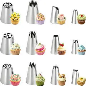 12PCS Piping Tips Set, Stainless Steel Cake Decorating Tips, Russian Nozzles Frosting Icing Tip Tools, Baking Supplies for Cookie Cupcake 12PCS Piping Tips Set, Stainless Steel Cake Decorating Tips, Russian Nozzles Frosting Icing Tip Tools, Baking Supplies for Cookie Cupcake
