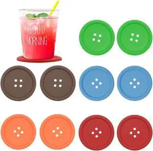 Creativee 10Pcs Silicone Drink Coaster,Colorful Round Button Shaped Cup Cushion Holder,Coffee Drink Mat,Heat Insulation Pad with Deep Grooved and Non-Slip Placemat Creativee 10Pcs Silicone Drink Coaster,Colorful Round Button Shaped Cup Cushion Holder,Coffee Drink Mat,Heat Insulation Pad with Deep Grooved and Non-Slip Placemat