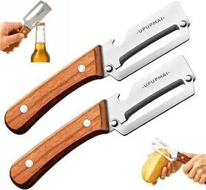 2 Pack 2-in-1 Multifunctional Vegetable Peeler with Wooden Handle, Stainless Steel Blade Potato Carrot Fruit Peeler with Bottle Opener Kitchen Gadget 2 Pack 2-in-1 Multifunctional Vegetable Peeler with Wooden Handle, Stainless Steel Blade Potato Carrot Fruit Peeler with Bottle Opener Kitchen Gadget